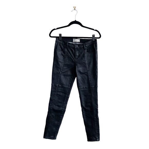 Free People Womens Casual Coated Denim Jeans Skinny Mid Rise Black Size 28 - Picture 2 of 10